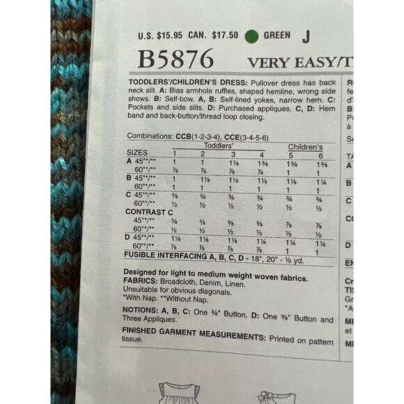 Butterick Sewing pattern 5876 toddler girls Aline dress size 1 2 3 4 - Picture 5 of 8